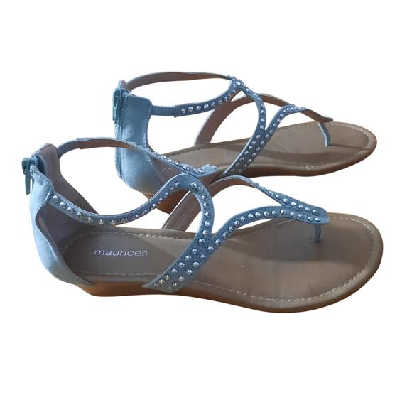 Maurices Eileen Embellishment Rhinestone Strapy Wedge Zip Back Sandals Size 8 - Picture 1 of 9